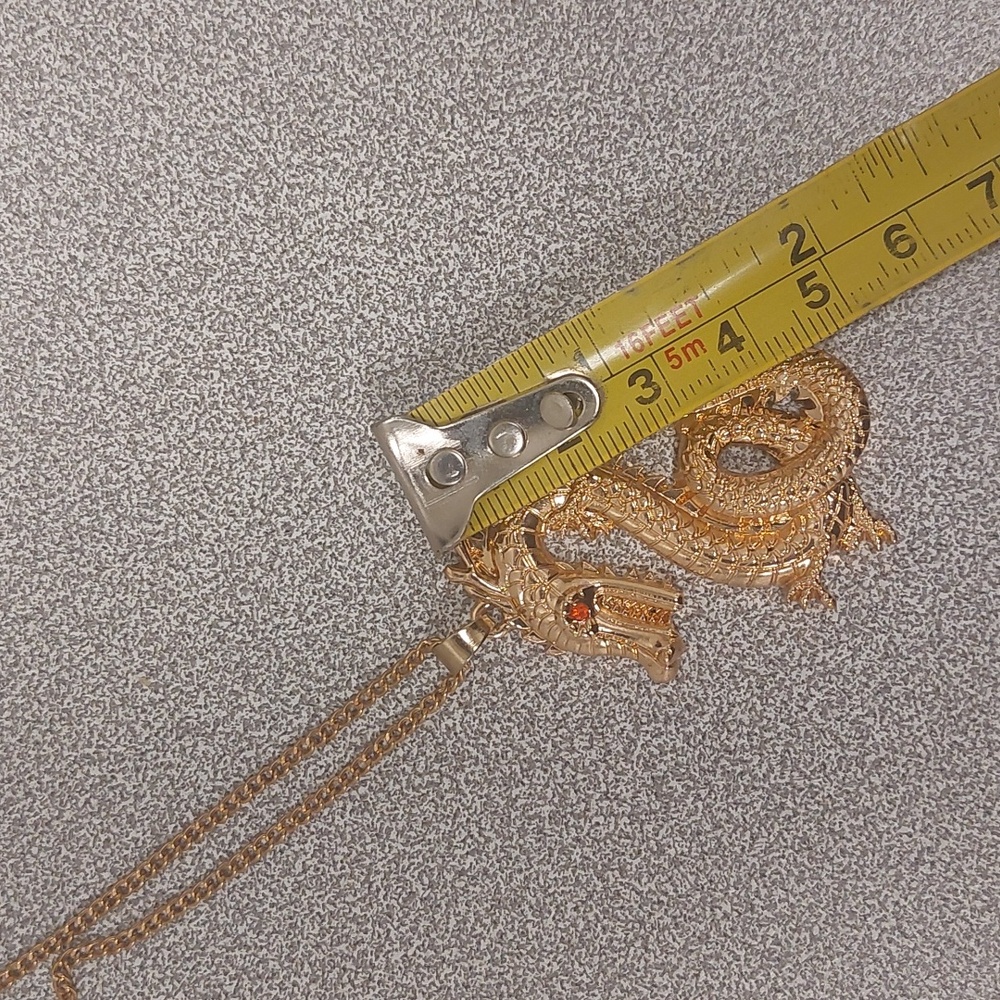 Gold Toned Red Eye Dragon Fashion Costume Long Necklace - Picture 11 of 16